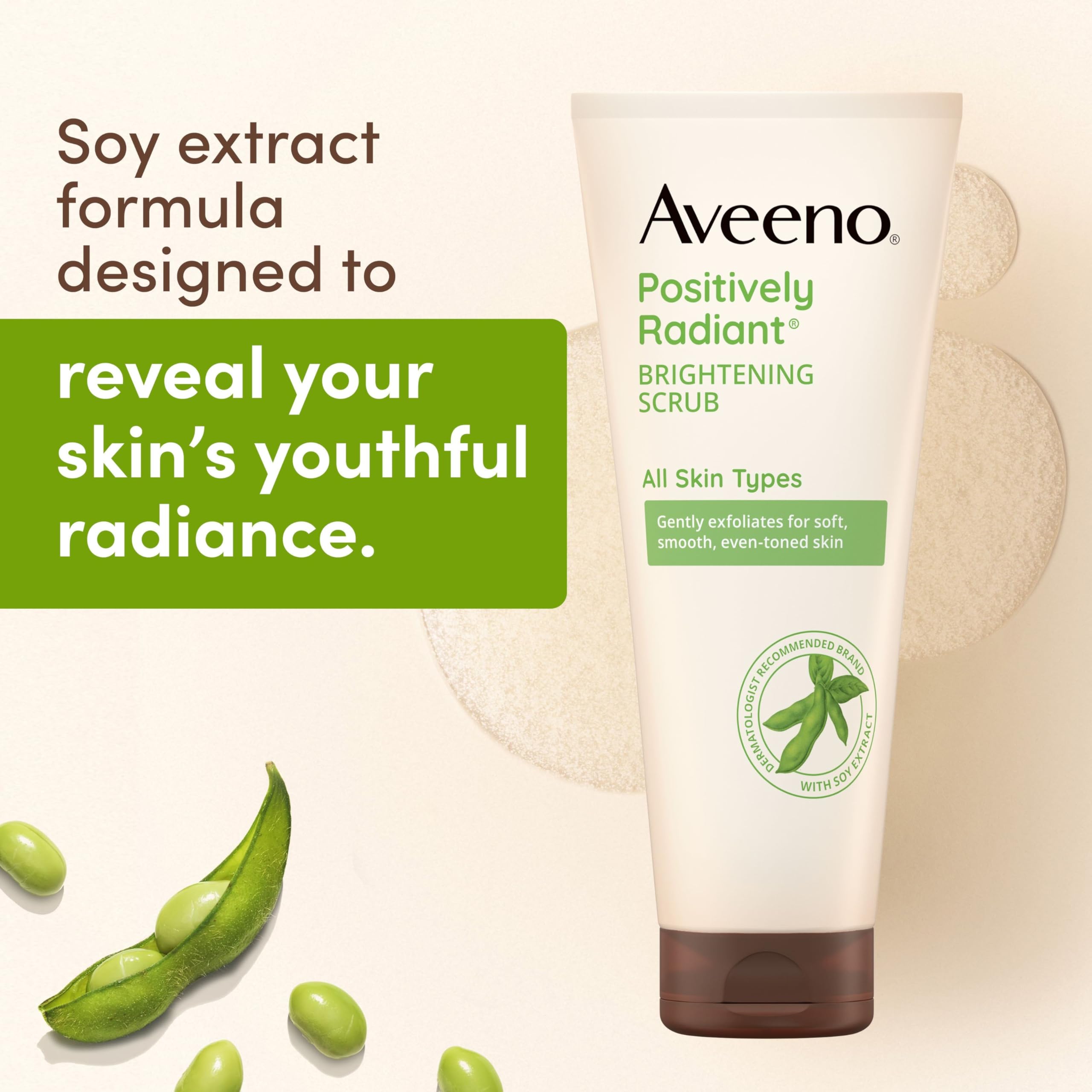 Aveeno Positively Radiant Skin Brightening Exfoliating Daily Facial Scrub, Moisture-Rich Soy Extract, helps improve skin tone & texture, Oil-& Soap-Free, Hypoallergenic, 7 oz